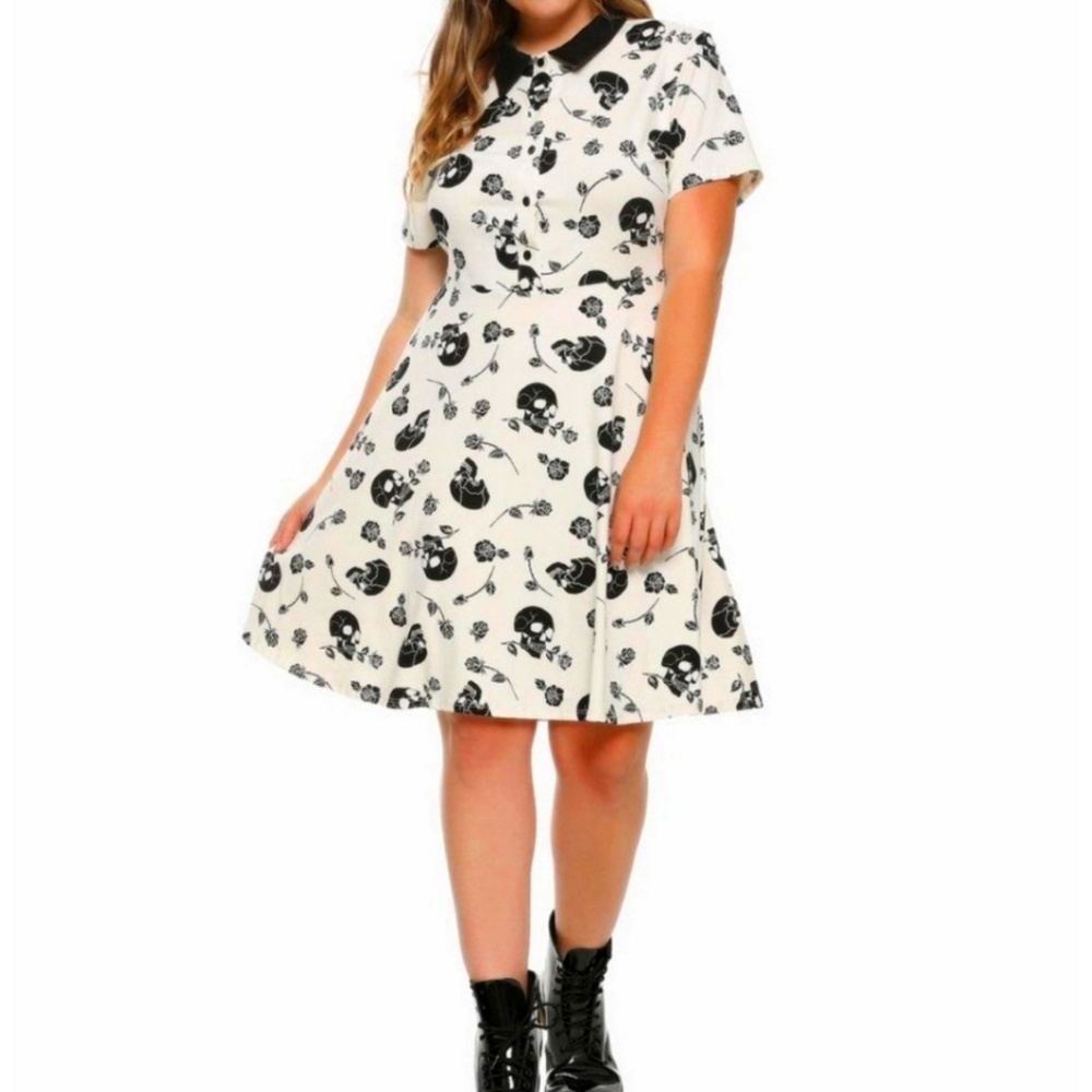 Hot Topic Midnight Hour Black Ivory Skull Rose Goth Punk Dress